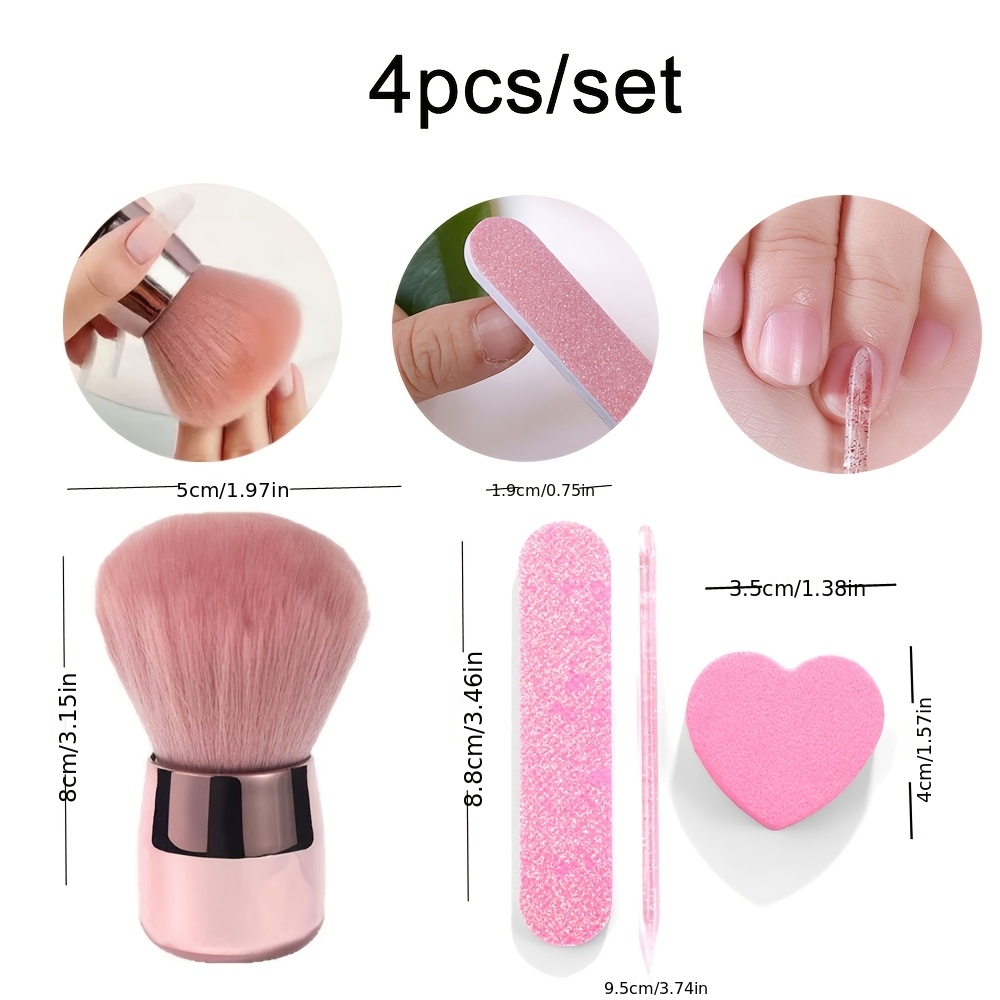 TEMU Ensemble de nettoyage pour ongles 4 pièces avec pinceau pour nail art, comprenant une brosse à ongles, une lime rectangulaire, une lime de cœur