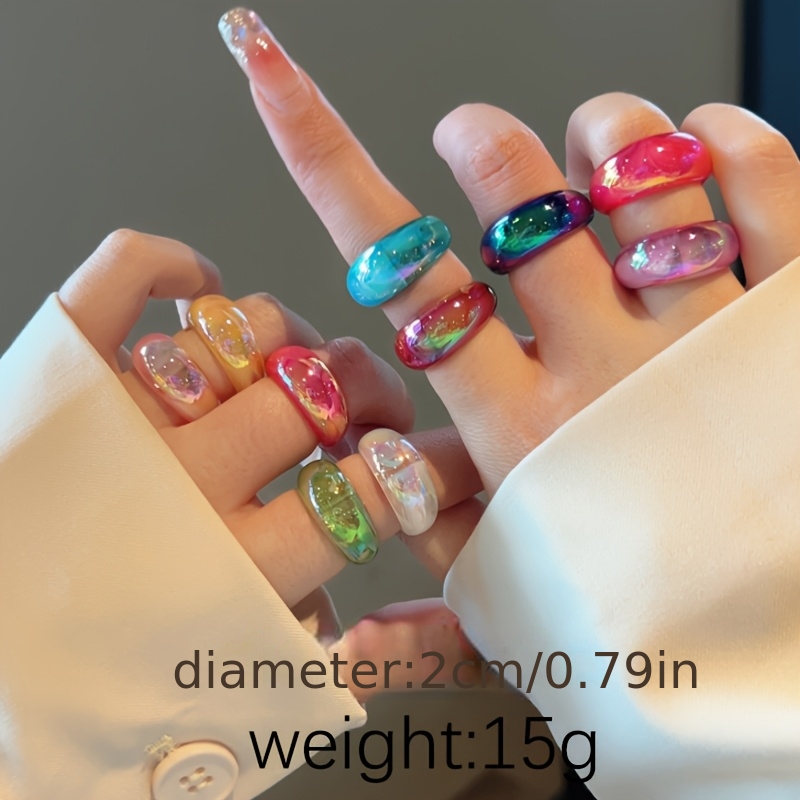 Set of 10 Dopamine Iridescent Resin Rings — Sweet Versatile Gift