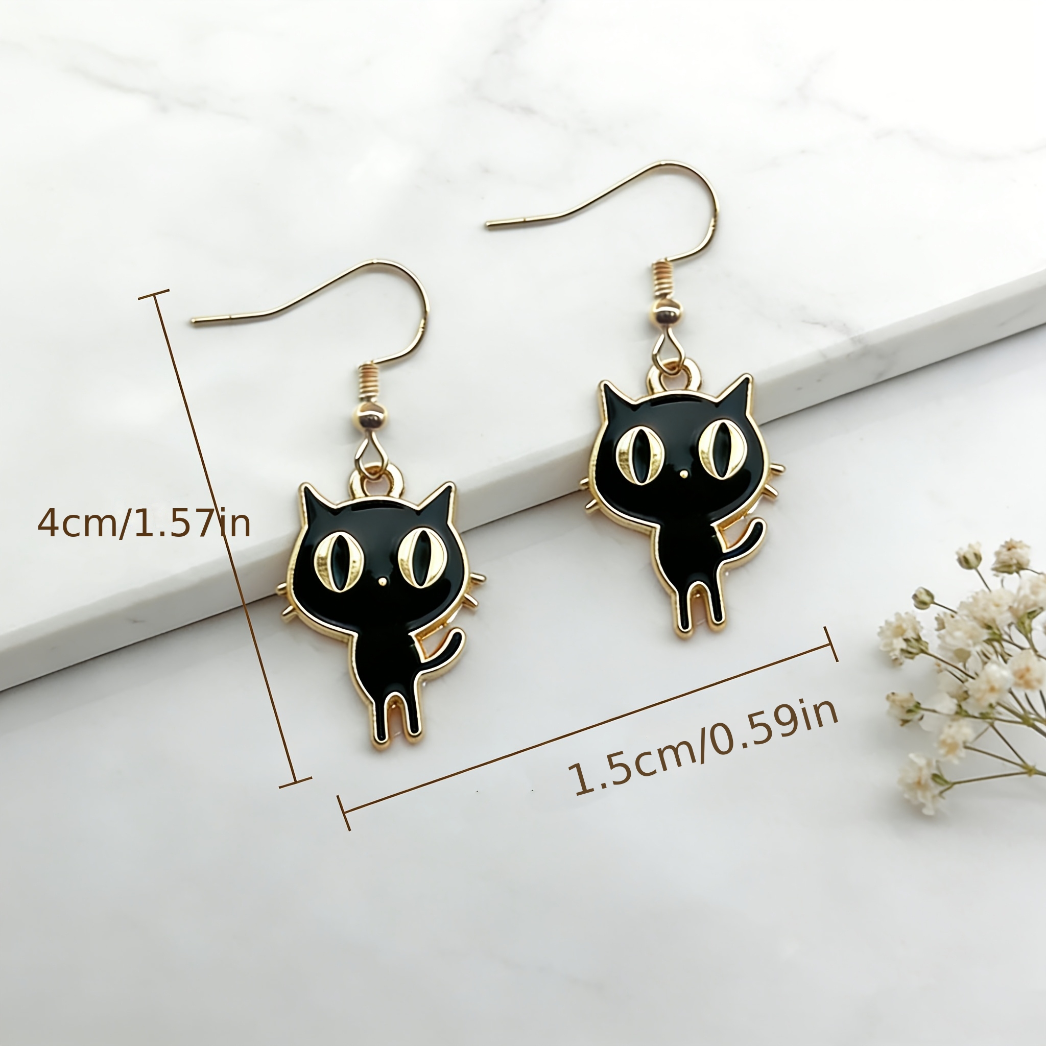 Kitten with Golden Ear Hooks Earrings — Suitable for Daily Wear