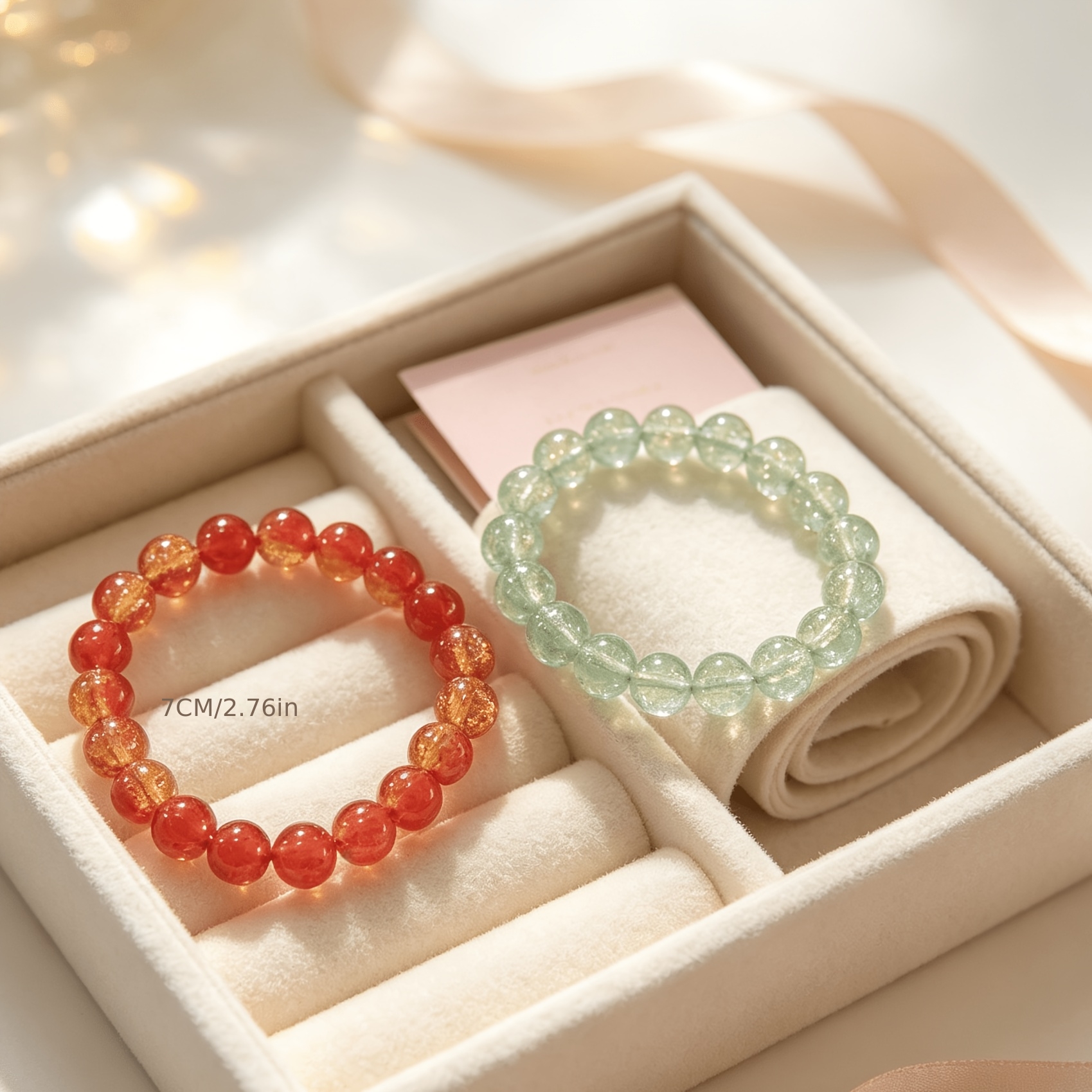 2pcs Glazed Crystal Beaded Bracelet Set, Fresh and Simple Style