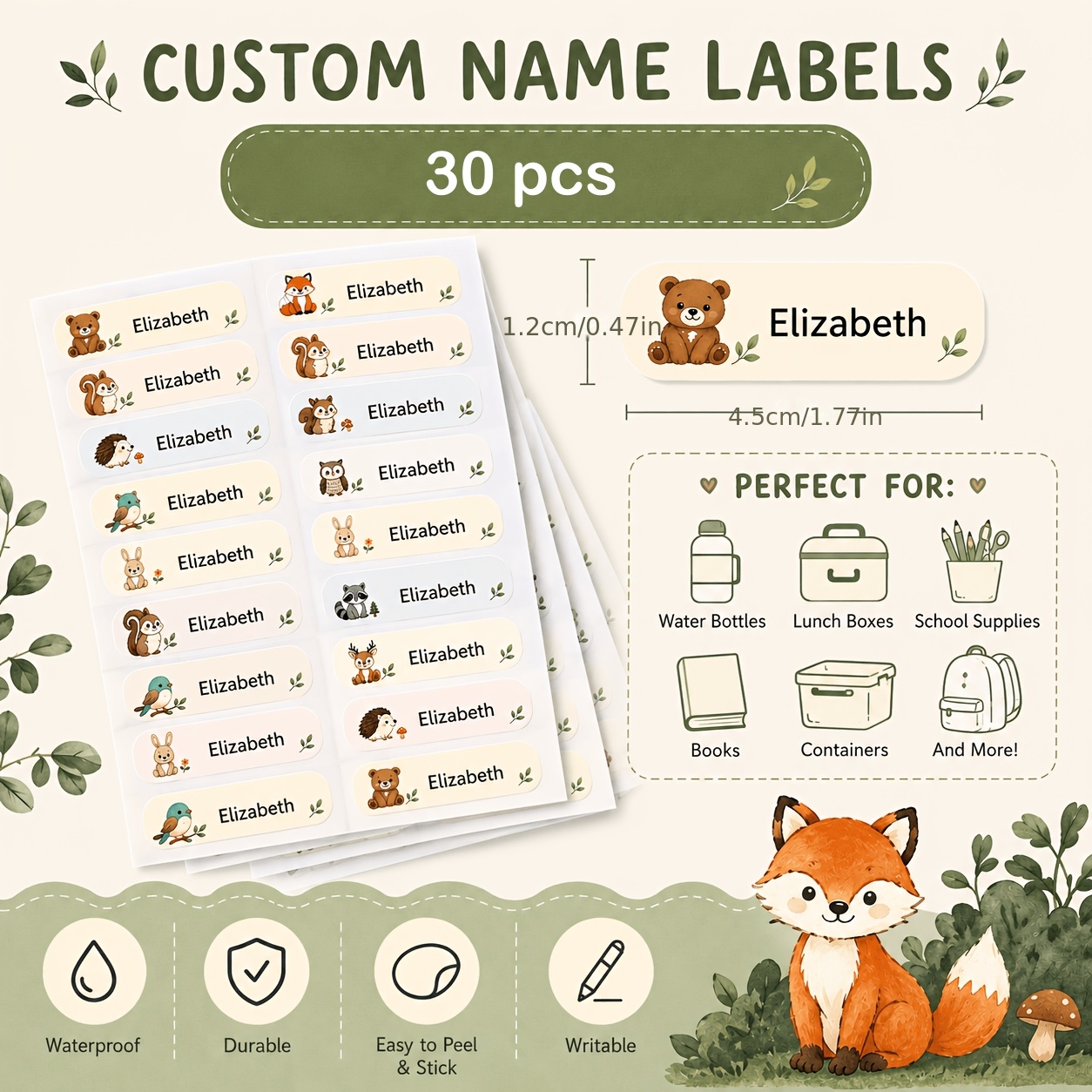 30/110/190/270/350/430pcs Personalized Name Labels Custom Name Stickers Durable Adhesive Labels For Water Bottles, School Supplies, Storage & Daily Organization, Back To School