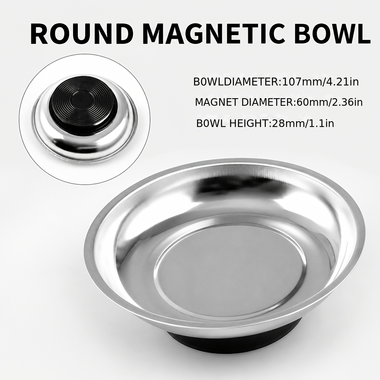 TEMU Plateau magnétique rond de 4 pouces avec un bol de rangement magnétique en acier inoxydable doté d'une base magnétique robuste recouverte de