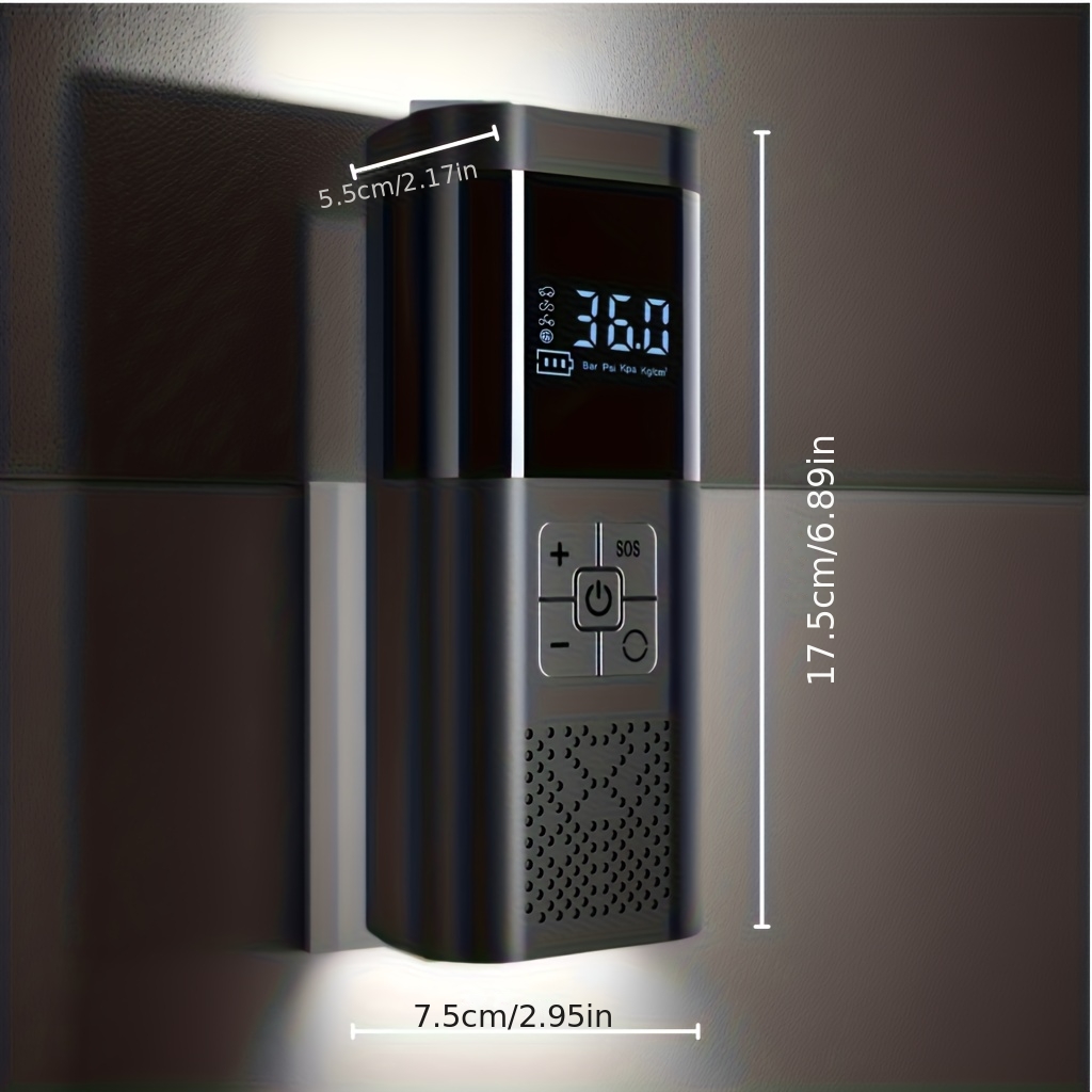 TEMU Portable Tire Inflator Air Compressor - 3000 Mah Wireless Air Pump With Digital Tire Pressure Gauge, Lcd Display, Suitable For Cars/ Motorcycles/ Electric Bikes/ Balls,