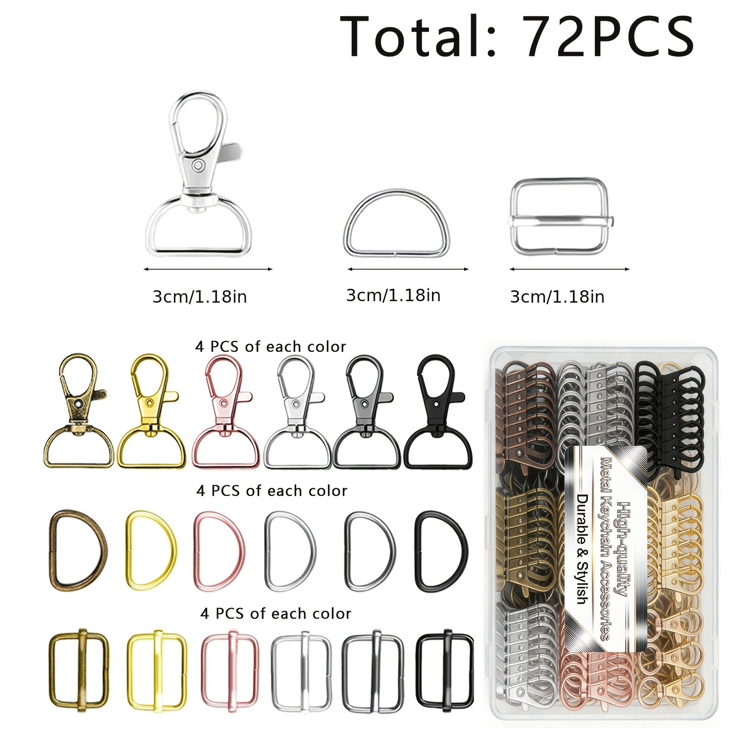 TEMU 72pcs Lobster Buckle Set With D Word Buckle Pull Core Buckle Diy Key Chain Key Ring Accessories Spring And Summer Holiday Gift Box Is Suitable