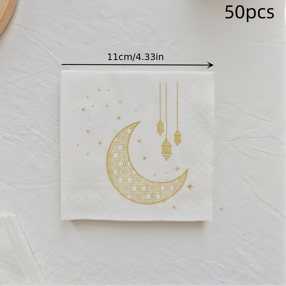 Image of 50pcs Ramadan Mubarak Celebration Napkins, Festival Decorative Napkins, Middle Napkins, Festive Atmosphere Decorations Valentine,carnival,mardi Gras, Karneval,easter,wedding