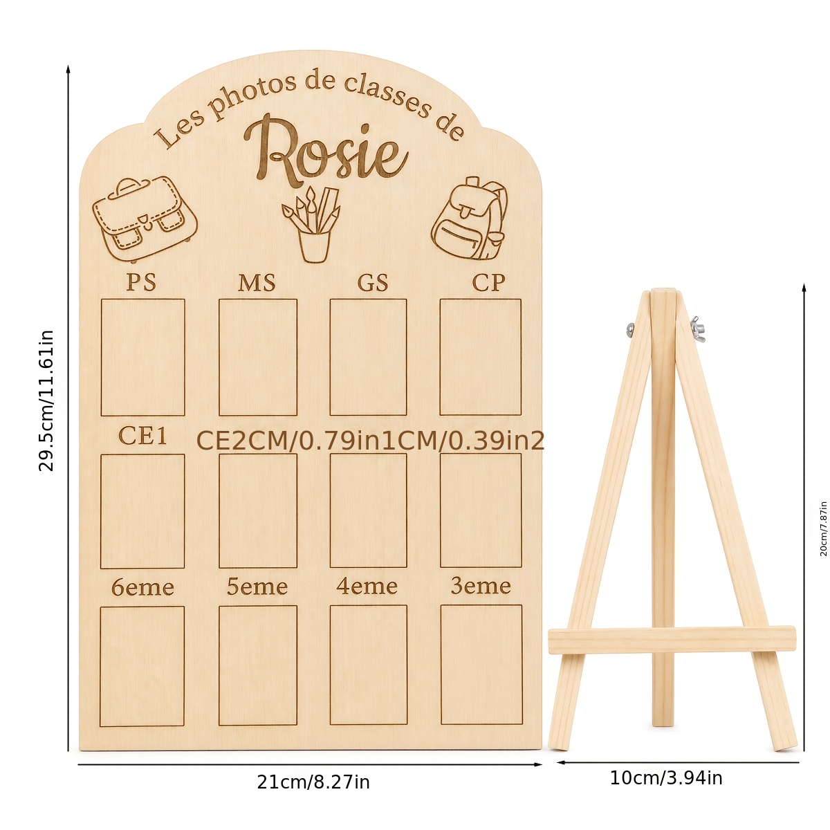 TEMU 2 pièces/1 lot Panneau personnalisé Les Photos de Classe avec support - Présentoir de voyage scolaire français - Cadeau de de de diplôme - Nom