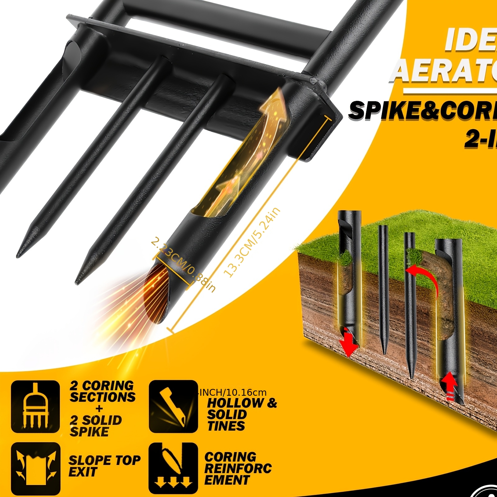 Manual Lawn Mower Aerator Tool With A Black Handle - Adjustable Height, Loosens Soil, In 3-hole/4-hole Options, Suitable For Garden And Yard Care, Mowing, Gardening
