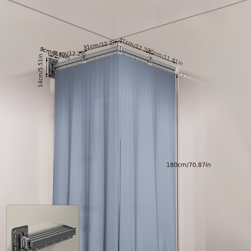 Folding Rod Shower Curtain Set Invisible Shower Partition Bathroom Retractable Dry-wet