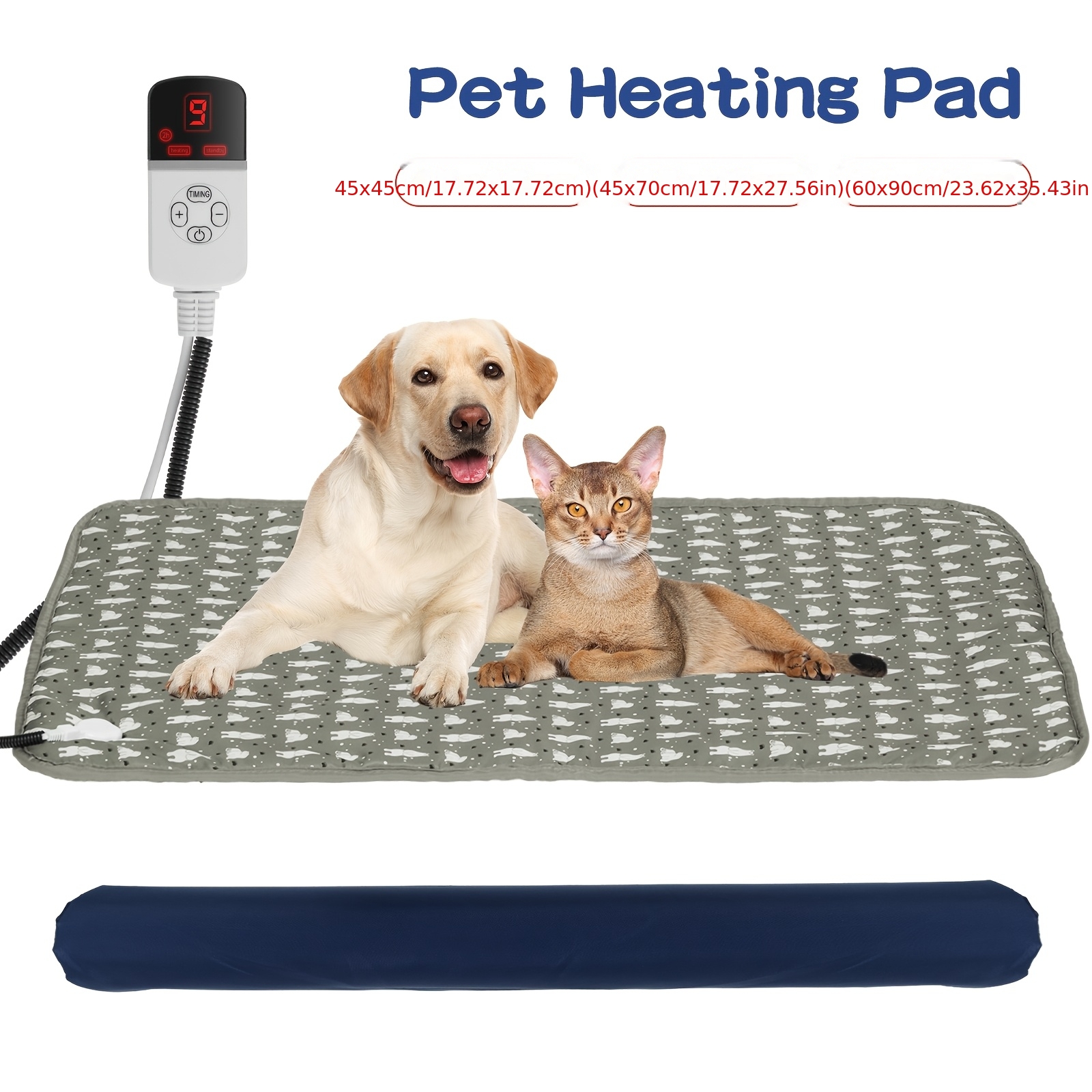 TEMU Advwin Pet Heating Pad With 9 Temperature Settings & 4-level Timer – Green Cartoon Design, Soft Polyester Mat For Cats And Small To Medium Dogs,
