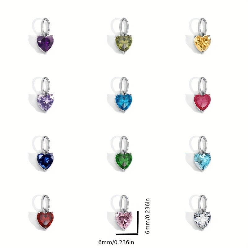 12pcs Elegant Stainless Steel Heart Synthetic Zirconia Pendants for DIY