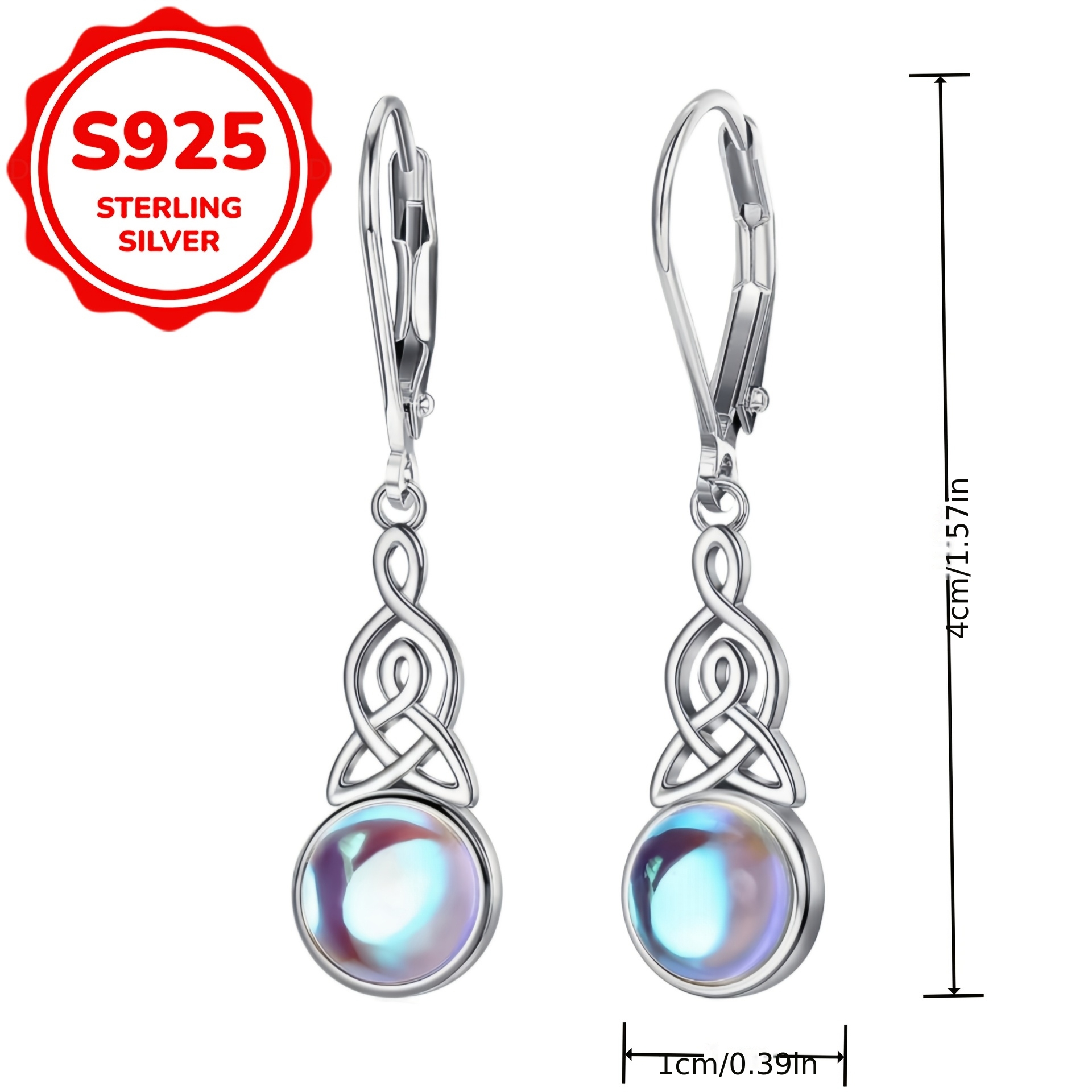2pcs Women's S925 Silver Baroque Court Style Round Moonstone Stud Earrings