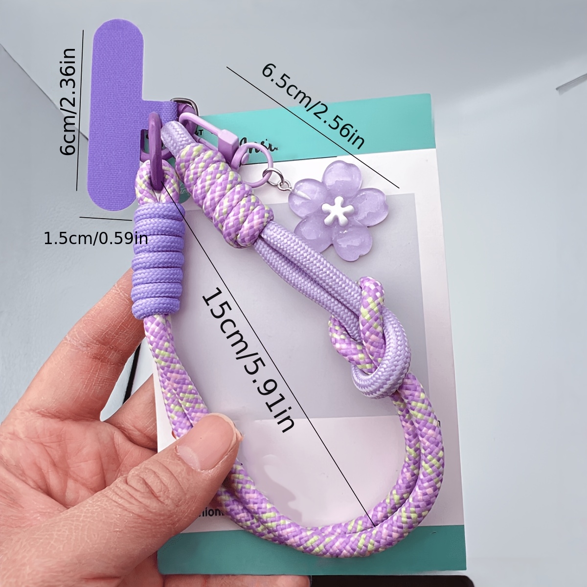 TEMU Cinturino da polso per cellulare intrecciato multicolore con ciondolo a forma , cordino anti-smarrimento, universale, per custodia di cellulare,