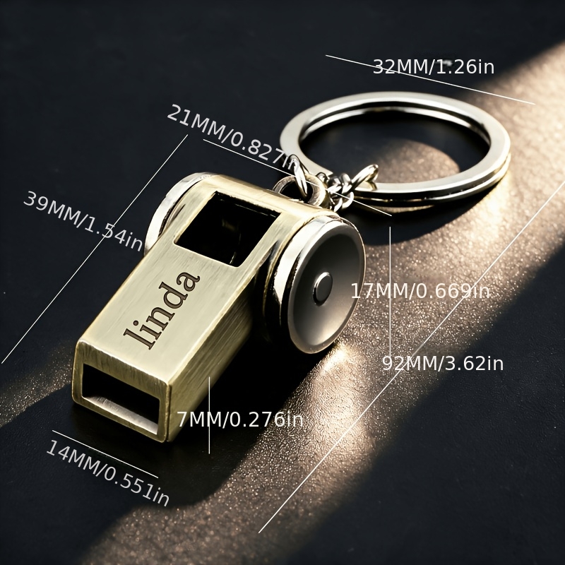TEMU ["Personalización Láser] Llavero con silbato de metal cepillado texto grabado personalizado a láser, colgante de silbato, Navidad, Día , Acción