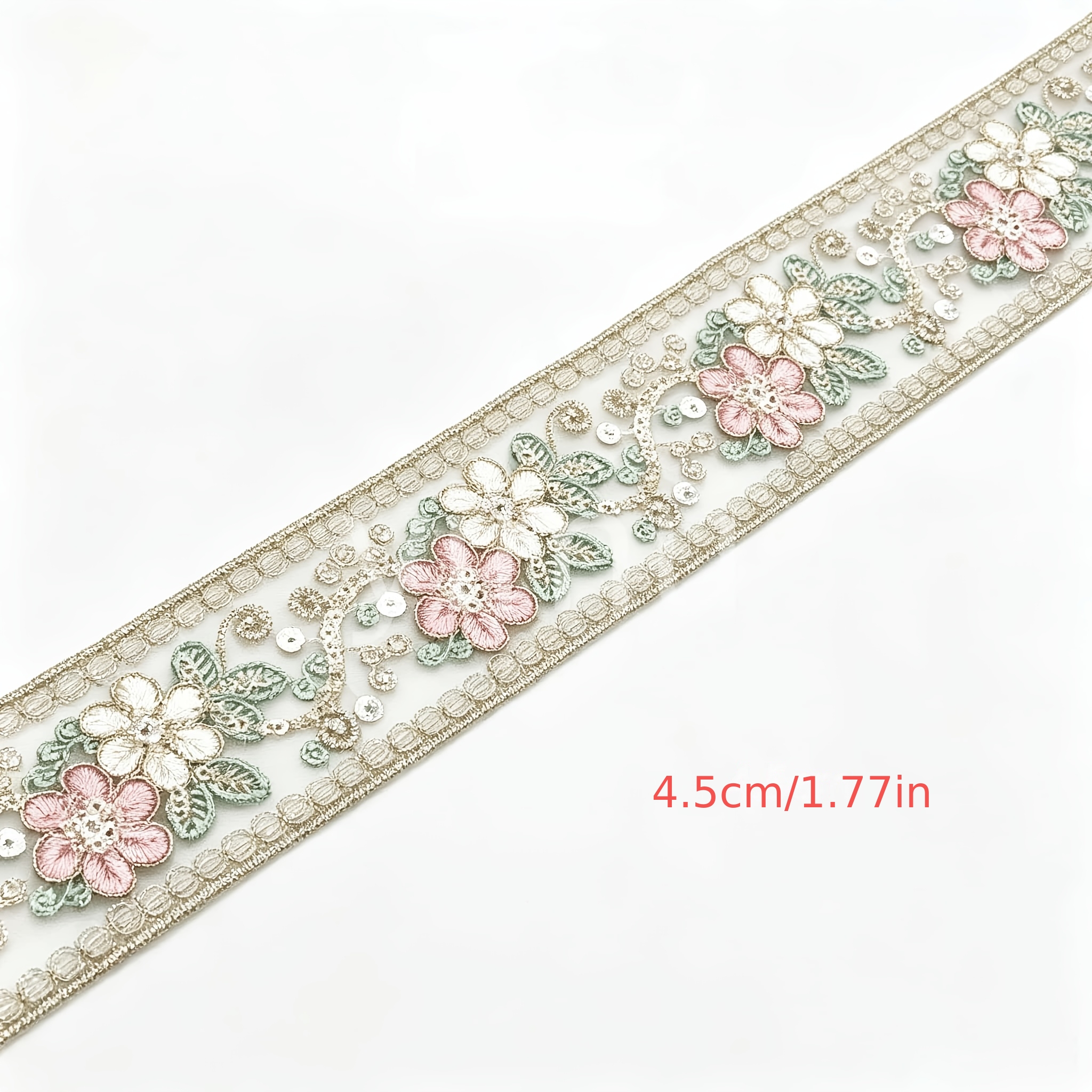 TEMU Transparent Mesh Floral Lace Trim, White Flower Embroidery With Clear Rhinestones, Organza Fabric Decorative Tape For Bridal Outfit, , Home