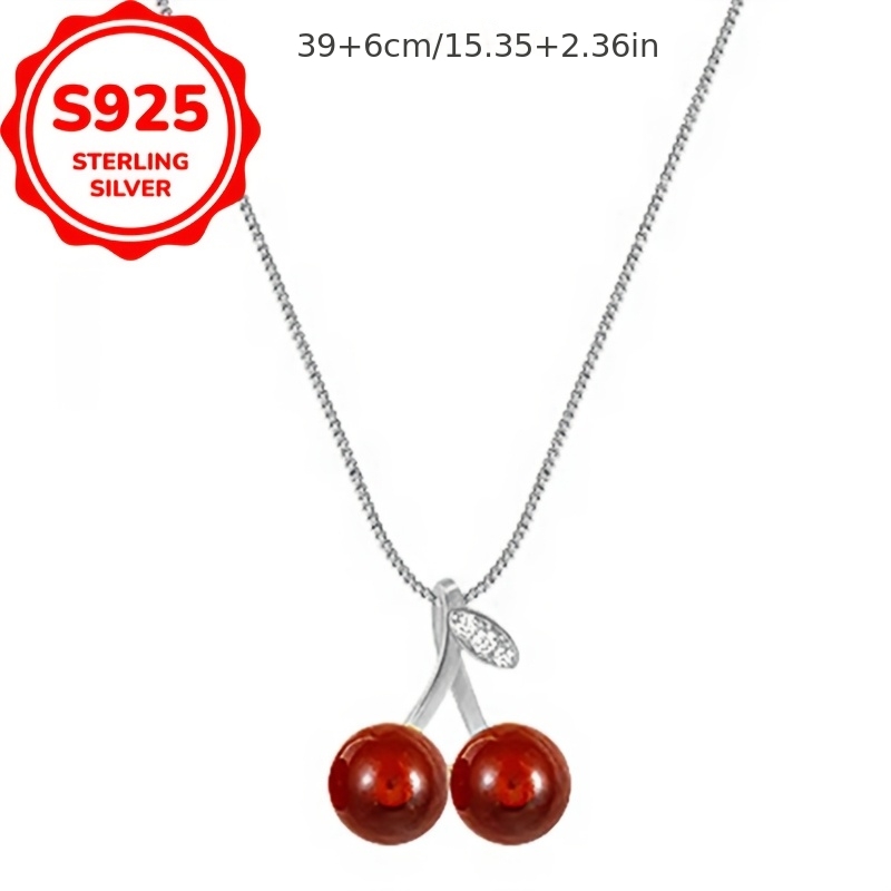 Women's S925 Sterling Silver Cherry Pendant Necklace — Daily Wear