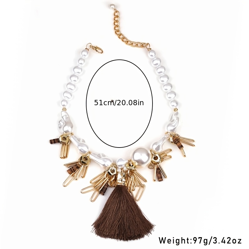 Asymmetrical Imitation Pearl Beaded Necklace with Metal Tassel Pendant