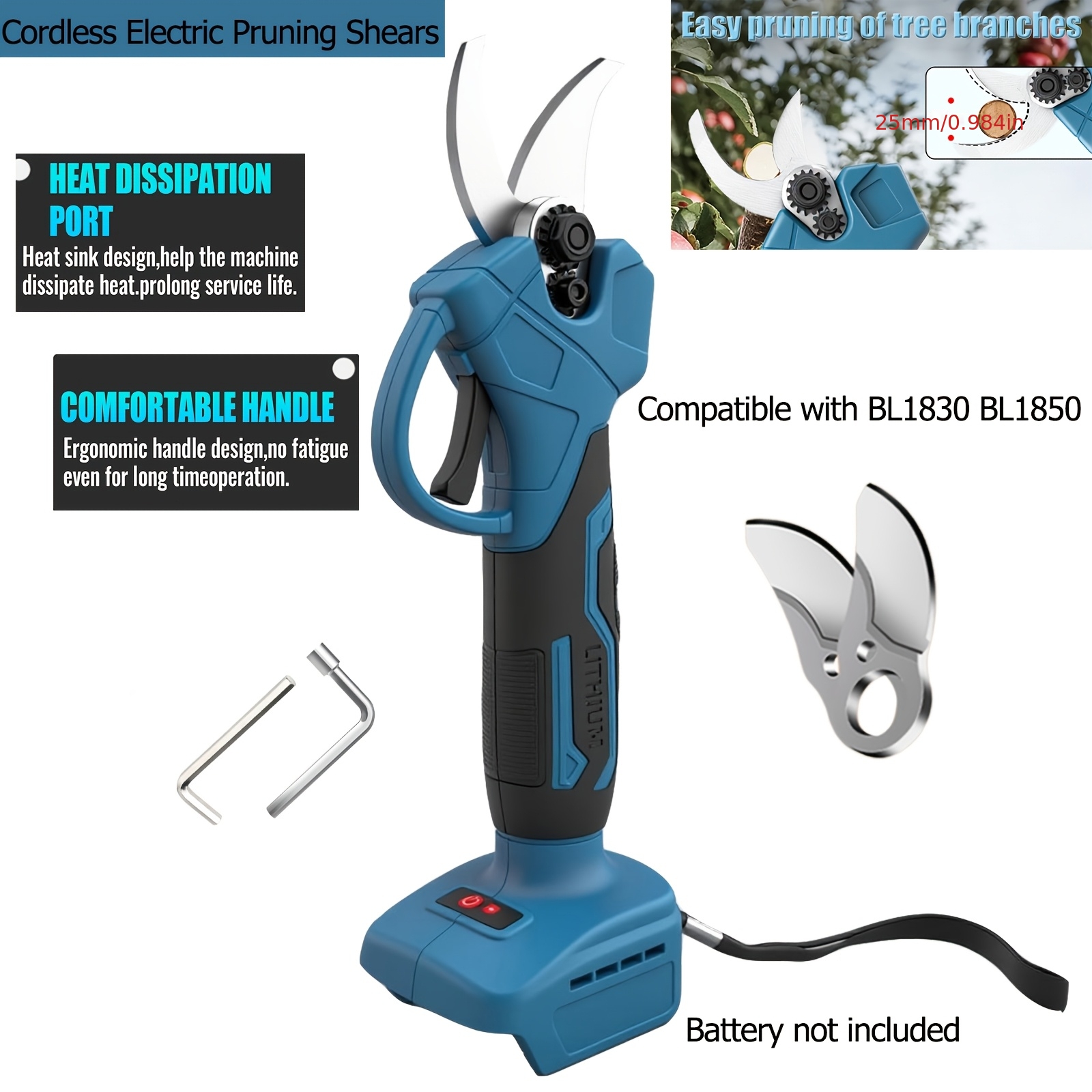 Electric Pruning Shears, Electric Pruner 25mm Cutting Diameter, Electric Compatible With Makita 18v Battery, Cordless Garden Shears For Branches, Shrubs, Trunks (no Battery)