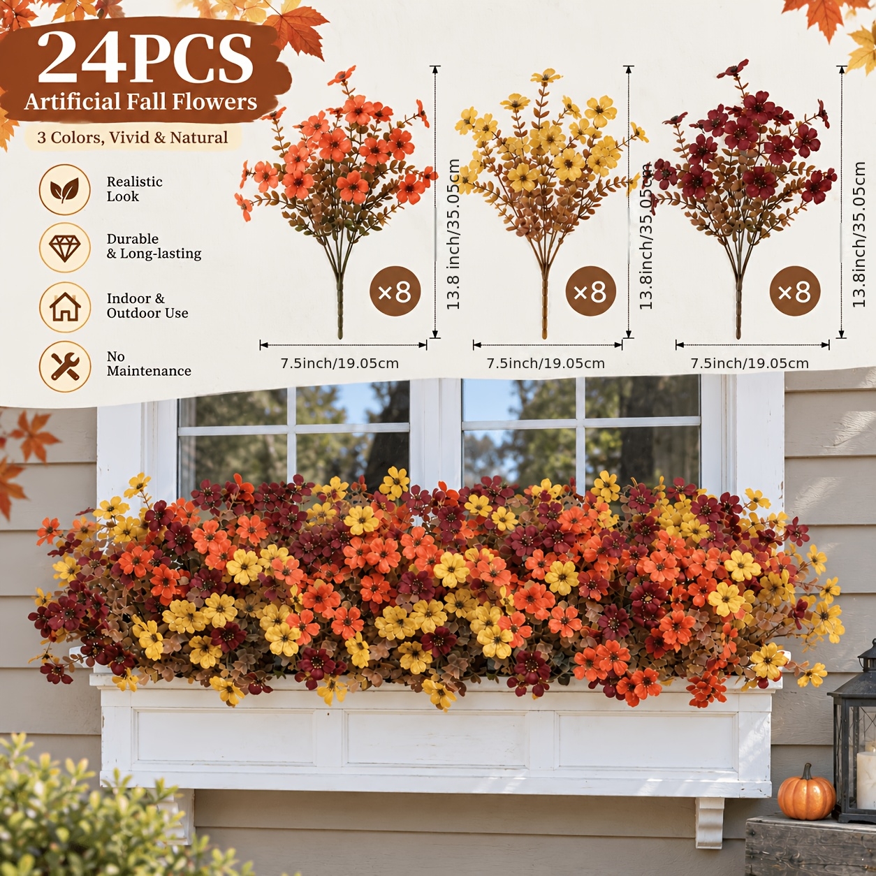 TEMU 24pcs (500 ) Of Realistic Silkyy Daisy Bouquets Uv-resistant, Fade-resistant, And Lifelike. Suitable For Autumn Decor On Front , Patios, , And ,