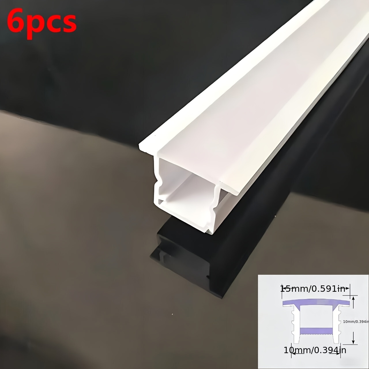 TEMU Paquete de 6/Paquete de 10 de 1 metro 10Mm*10Mm con ranura oculta con , canal de luz lineal de plástico PC, instalación empotrada 10Mm*10Mm /