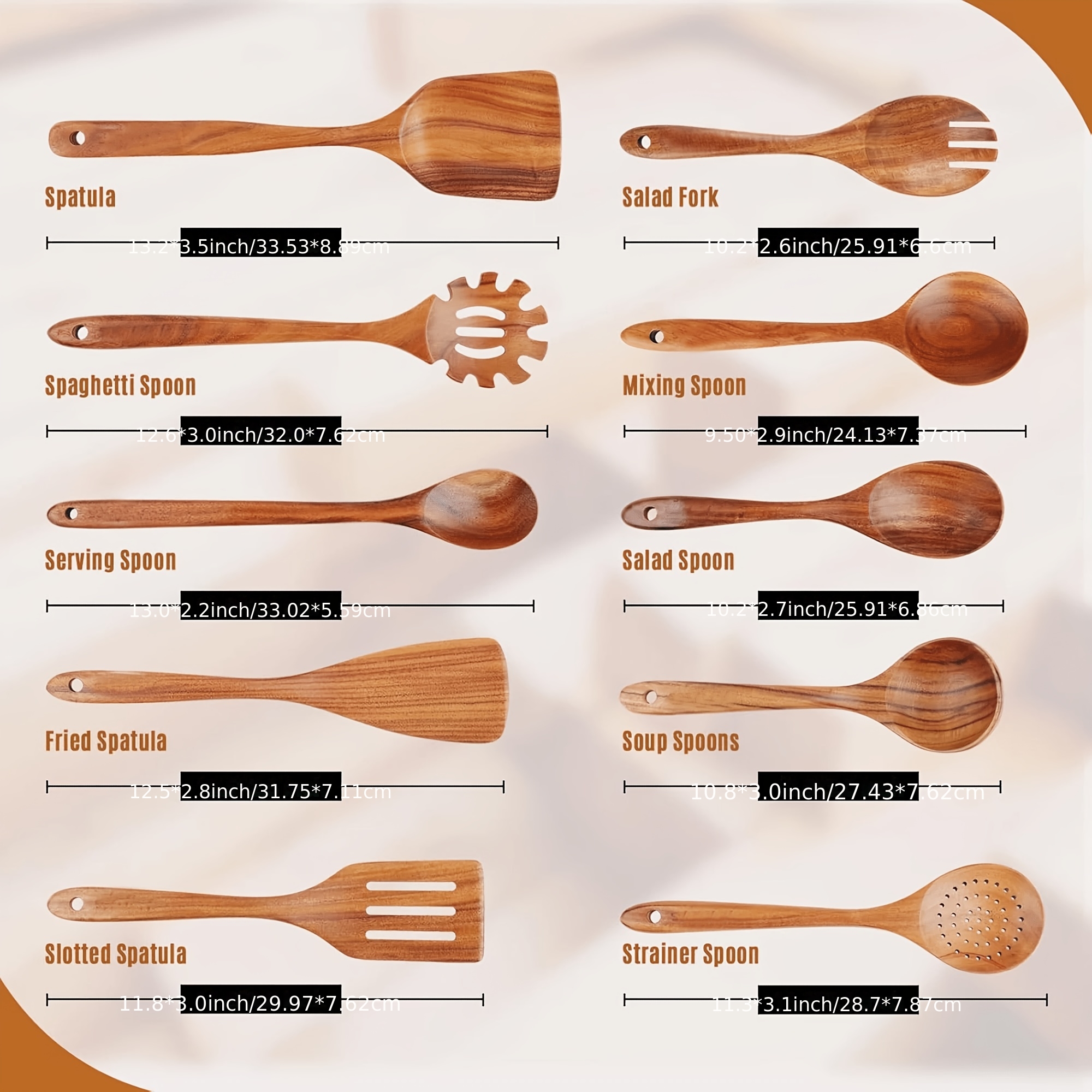 TEMU 10pcs Set Of Wooden Kitchen Utensils, Wooden Shovel Set, Wooden Spoon Combination, Heat-resistant And Easy To Clean Kitchen Cooking Utensil Set,