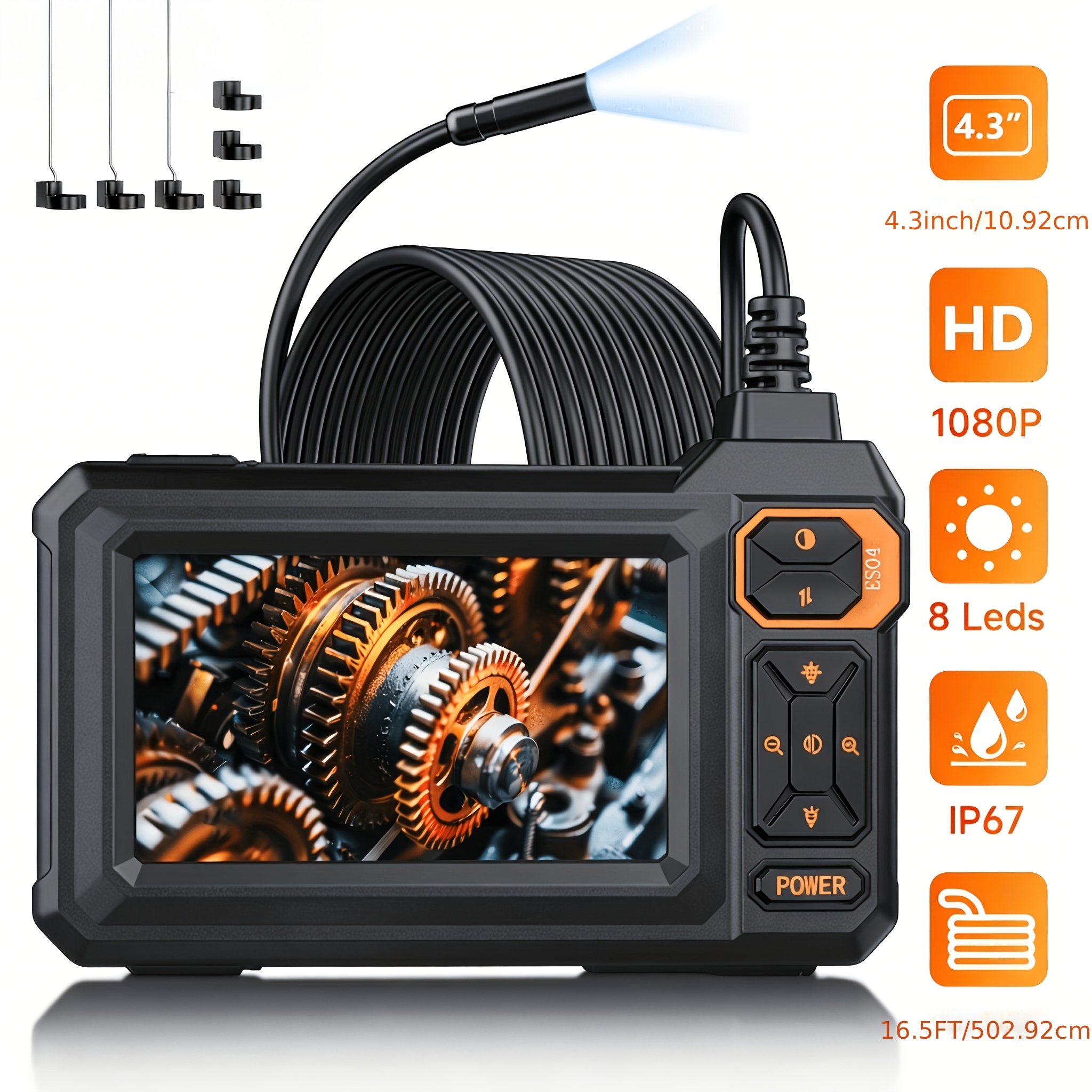 Endoscope Camera - 4.3" Ips Inspection Camera, 8mm Single Lens, Auto Repair Plumbing House Auxiliary, Hvac, Plumbing Endoscope Camera