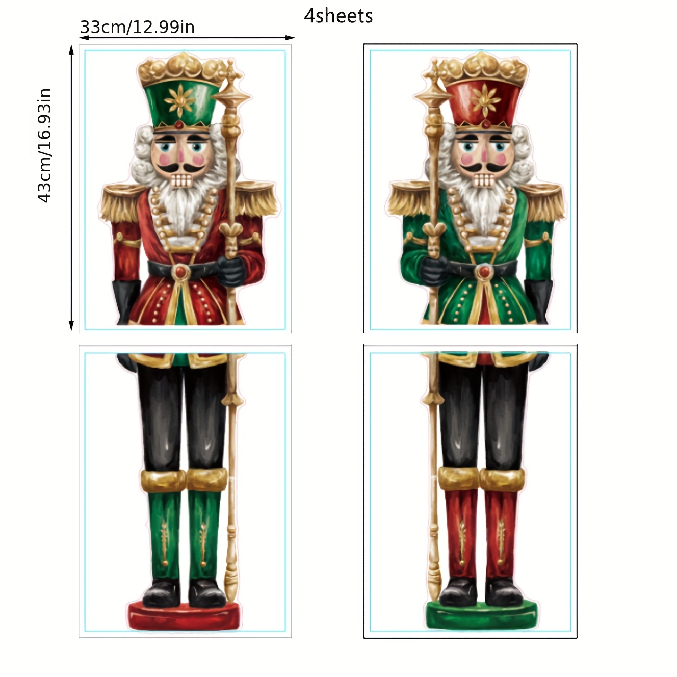 Image of Christmas Window Decorations: 4 Oversized Nutcracker Soldier Window Stickers, Vintage Cute Nutcracker Window Decals, Suitable For Home Office Holiday Party Decor