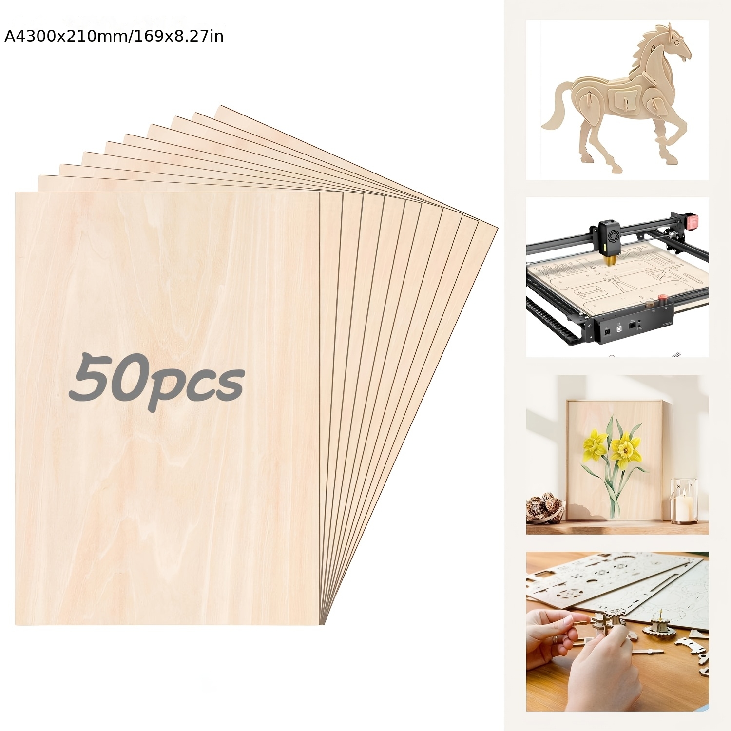 E-shop 50 Stück Sperrholz 3mm Linden-Sperrholz A3, A4 Sperrholz, Lindenholz-Sperrholz Holzplatten für Heimwerker-Holzbearbeitung, Bastelarbeiten,