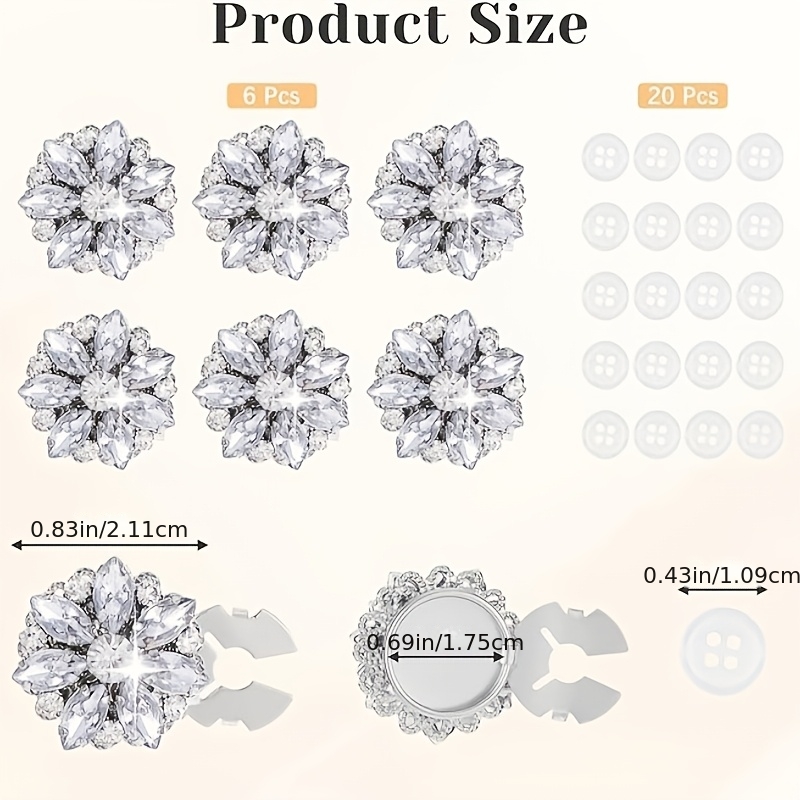 TEMU 26pcs Button Set Suitable For Men's And Women's Shirts, 6 Decorative Rhinestone Button Sets Suitable For Jeans With 20 White Buttons, Detachable