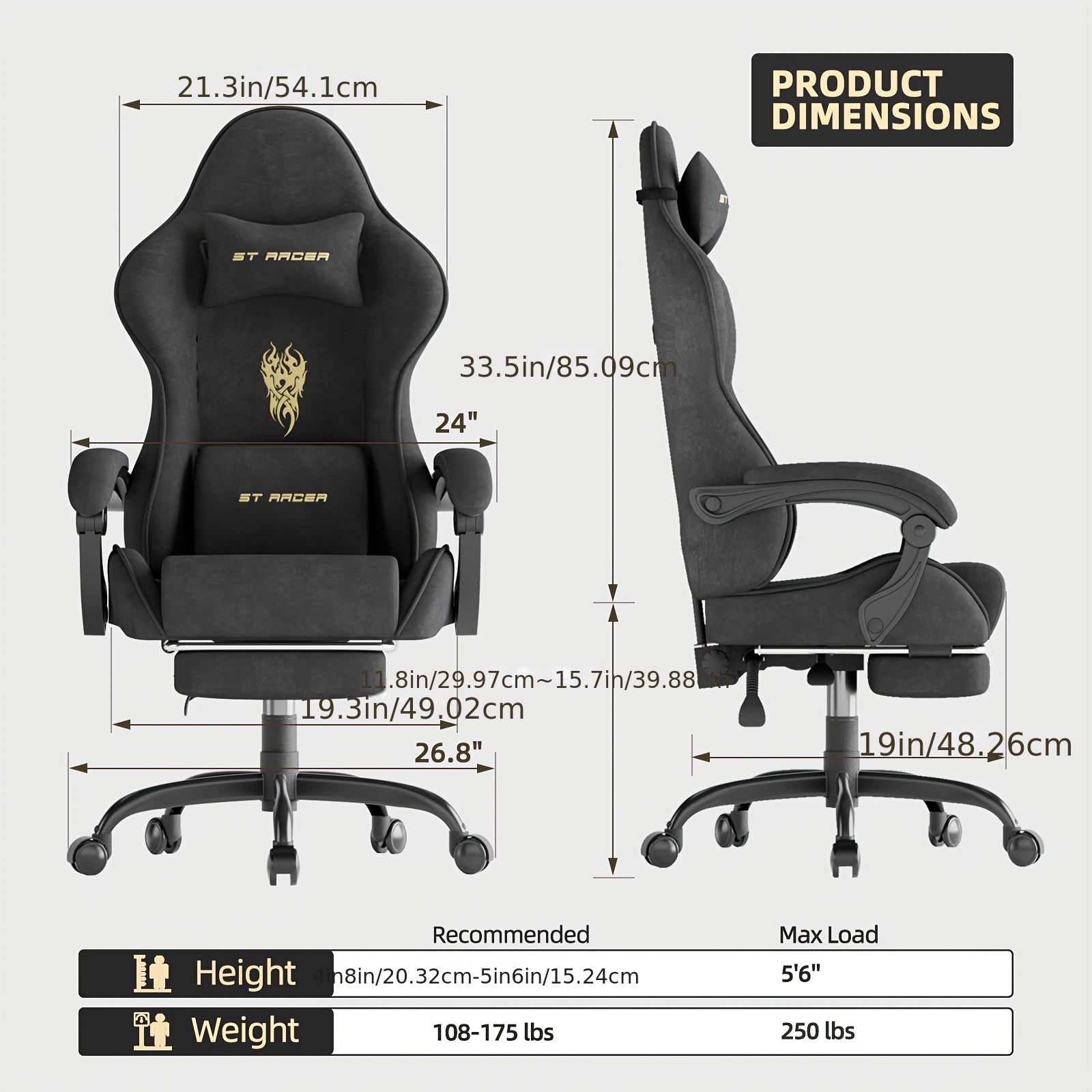 /office Desk And Racing Chair | Chair With Adjustable Backrest, Manual Recliner, Metal Frame, Sponge Filling