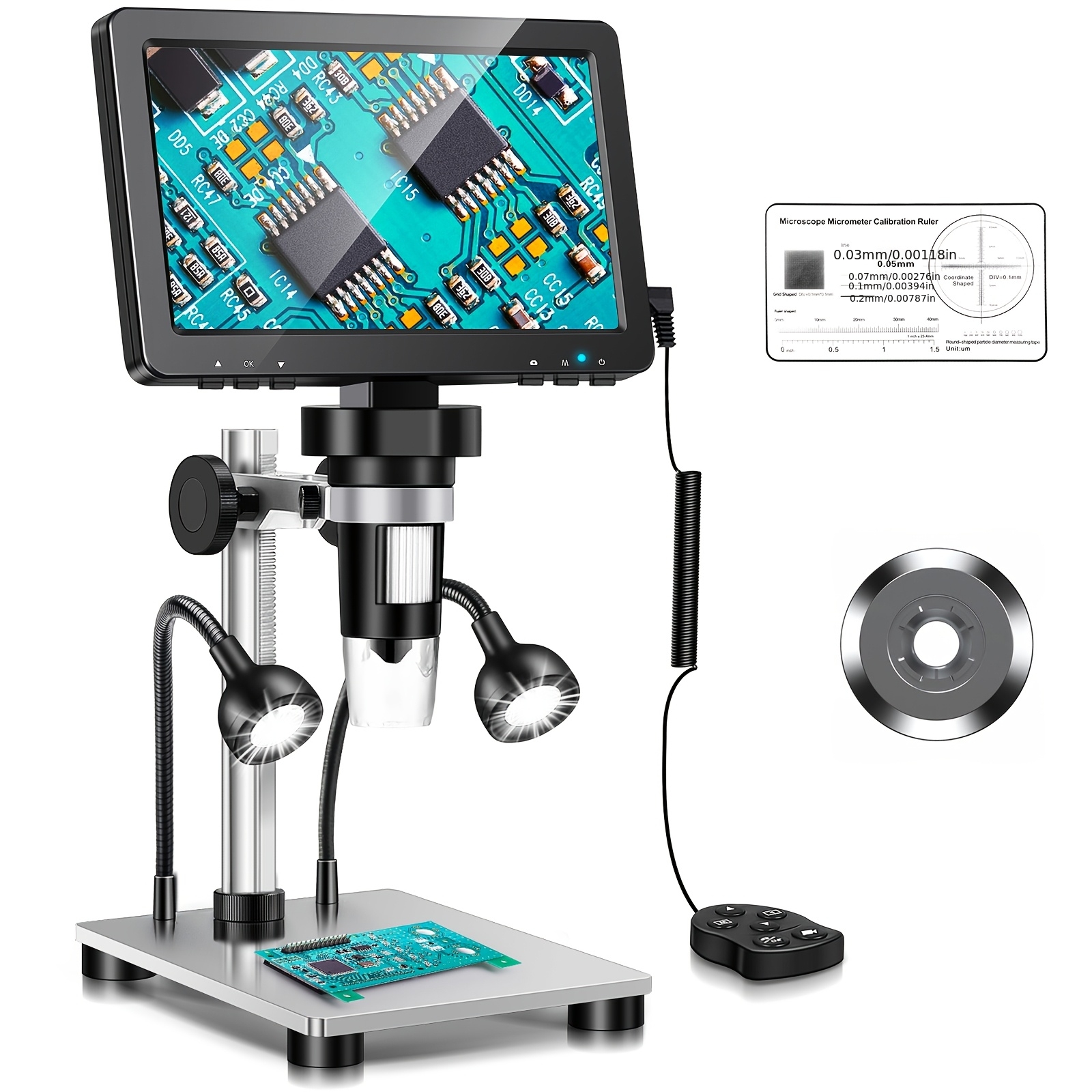 E-shop DM9 7" LCD Digitalmikroskop 1200X, 1080P Münzmagnifikator, 12MP Ultra-Präzises Fokussiermikroskop für Erwachsene, PC-Anzeige, 32GB