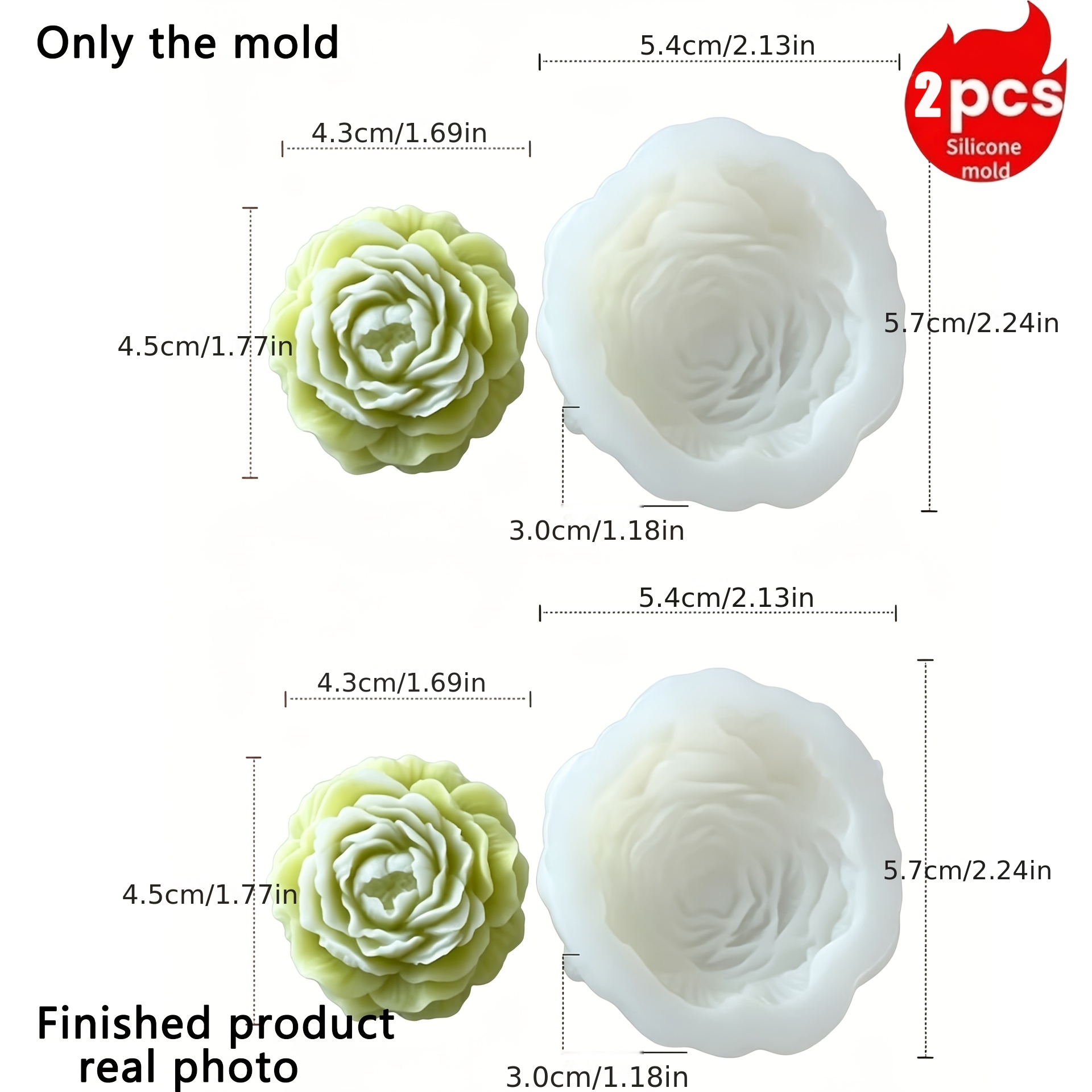 TEMU Stampo a forma di peonia pezzi per resina, cera, artigianato in gesso - Stampo riutilizzabile in e liquido con sformatura, stampi per fiori fai