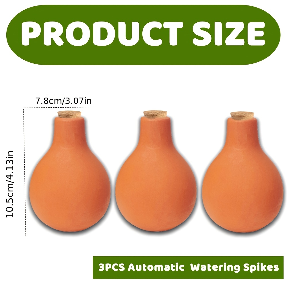 Image of 3pcs Ceramic Self-watering Spikes System With Lid Design, Clay Terracotta For Potted Plants, Suitable For Indoor And Outdoor Use, Ideal For Vacation Plant With A Drip Irrigation Feature