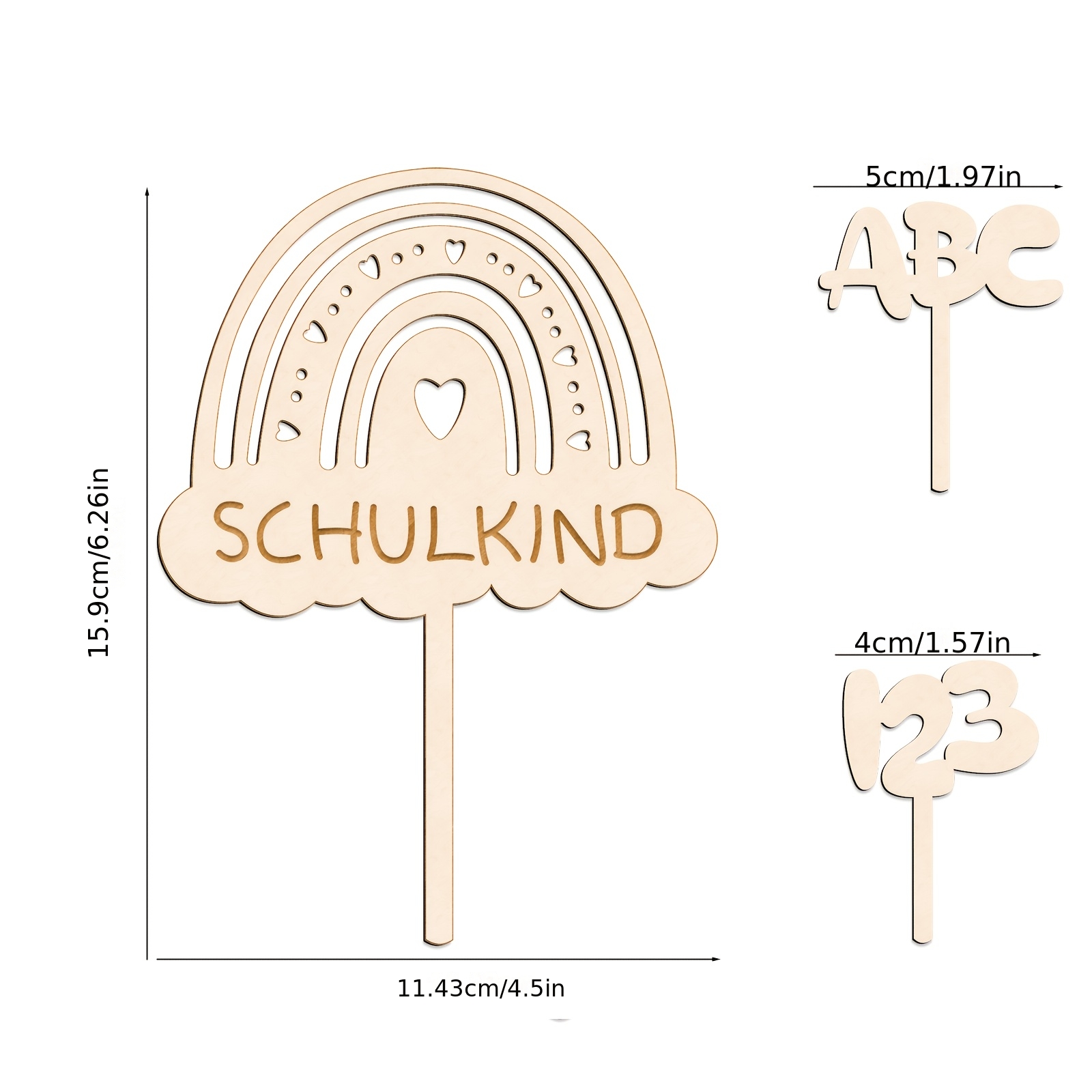 Image of 3pcs Back To School German School Wooden Cake Topper, Start Day Of School Wooden Cake Decoration Spaceship Rainbow Pattern Cake Decoration Supplies, Halloween, Christmas