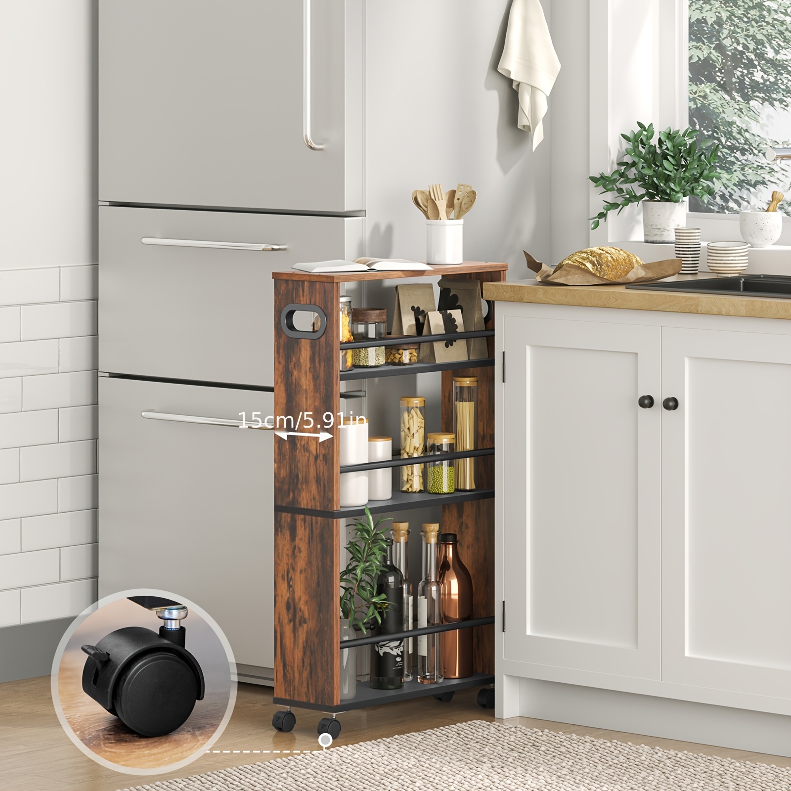 TEMU Practical Storage Rack Cart, 4-storey Kitchen Cart, Narrow Service Cart, 45 X 15 X 80cm, Kitchen Rack With 360 Degree Rotating Wheels And