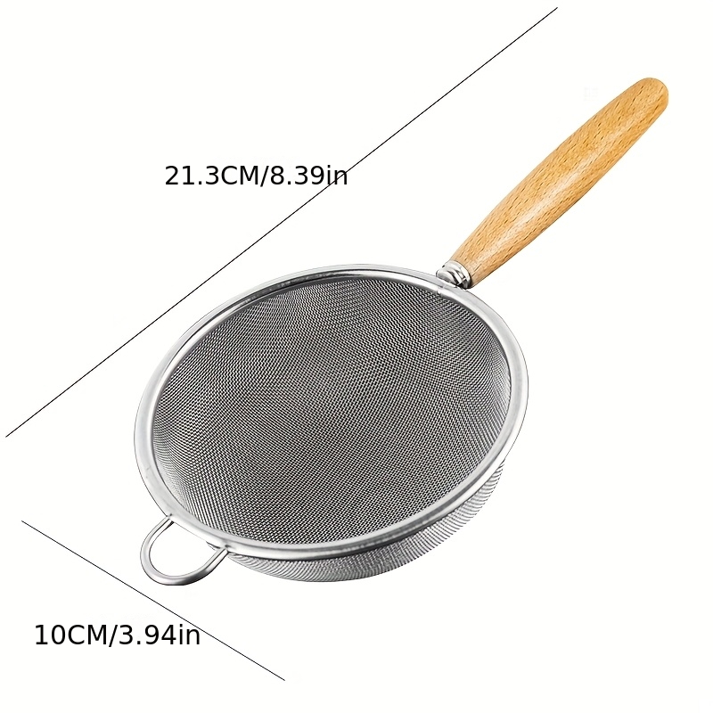 TEMU Colander With Wood Handle Tiny & Cute Kitchen Skimmer, Hanging Strainer For Tea, Eggs, Foods, Space Saving
