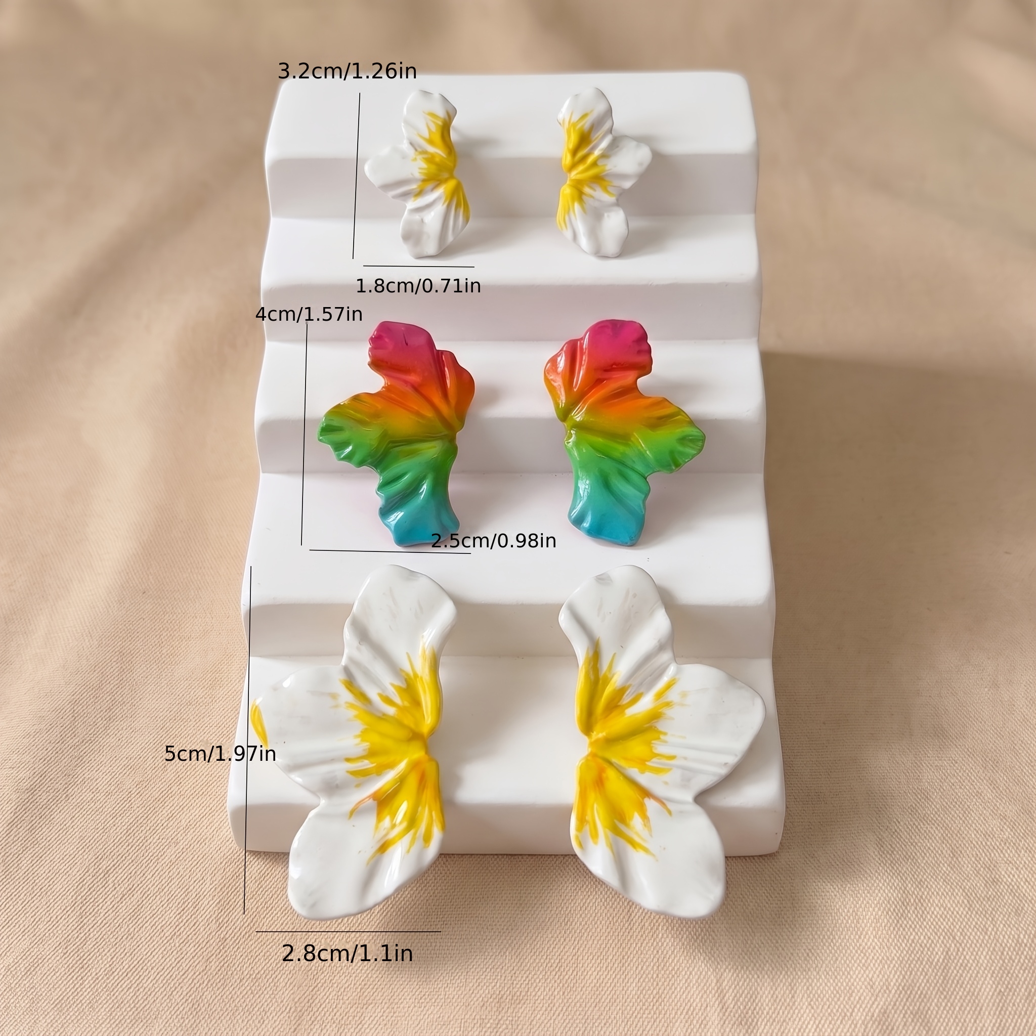 3 Pairs Rainbow Gradient Butterfly Petal Earring Set