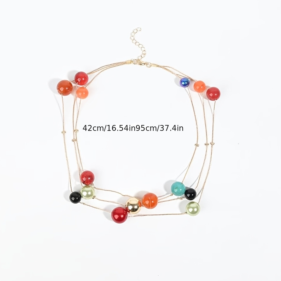 Women's Multi-Layer Golden Chain Multi-Color Round Bead Statement Necklace