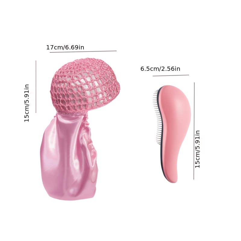 TEMU Set de : Red de Cabello Tejida y Gorro Envoltorio con Cepillo Alisador, Gorro de Dormir con Forro de Satén, Kit para el Cuidado del Cabello en