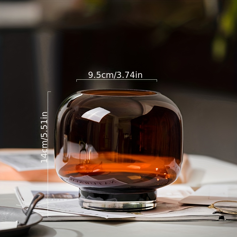 Glass Vase - Sturdy Amber & Contemporary Round Design With Opening, Featuring Unique Handmade For Hydroponic , Water Plants