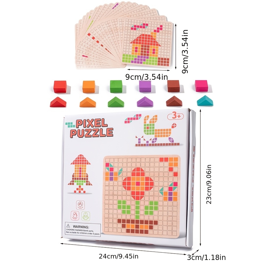 TEMU Puzzle a mosaico in legno con blocchi di particelle , giocattolo educativo da costruzione a puntinismo per bambini