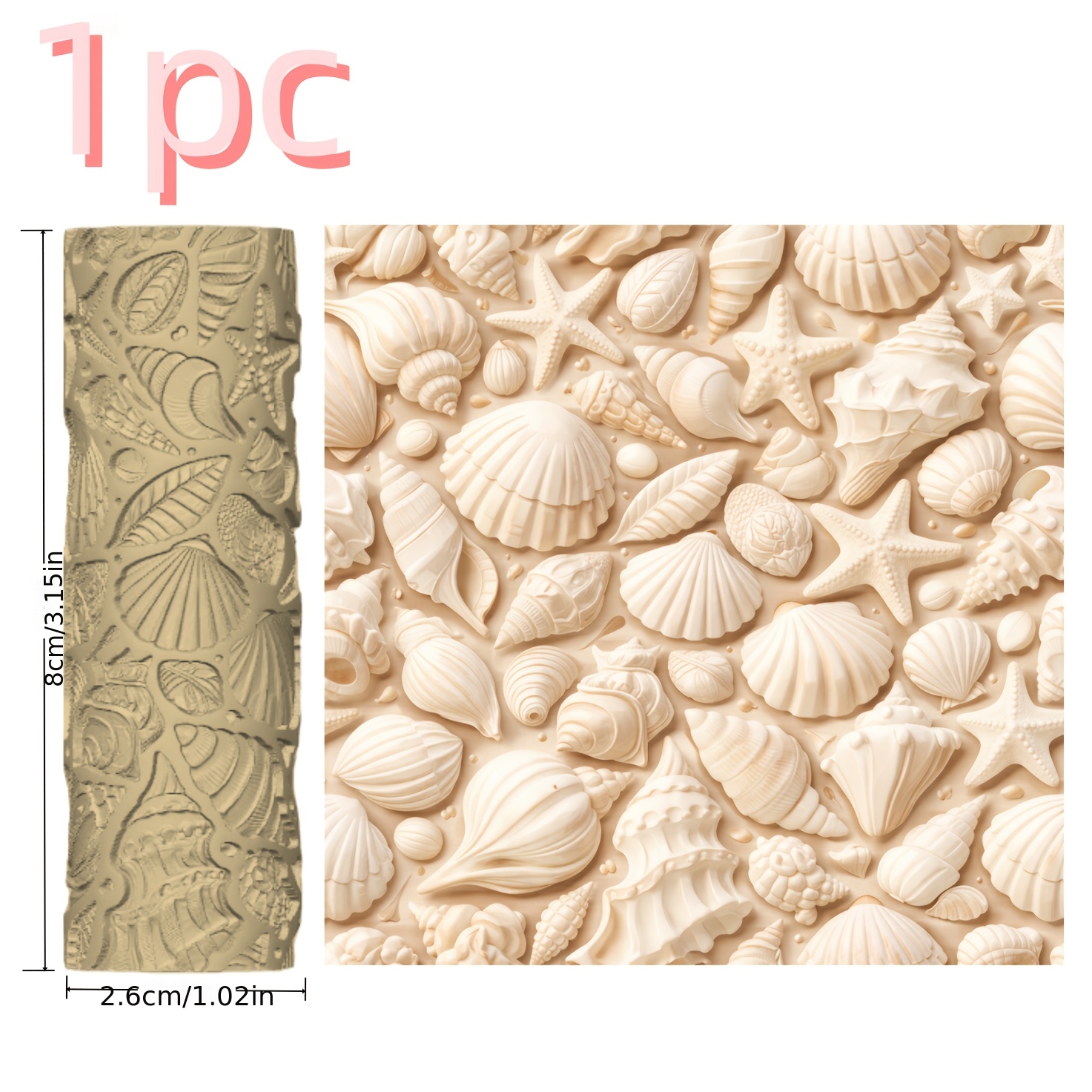 TEMU 1 Ceramic Roller With Exquisitely Carved Ocean Shells And Starfish Relief Patterns, Blending Elements Of , Perfect For Creative Enthusiasts.