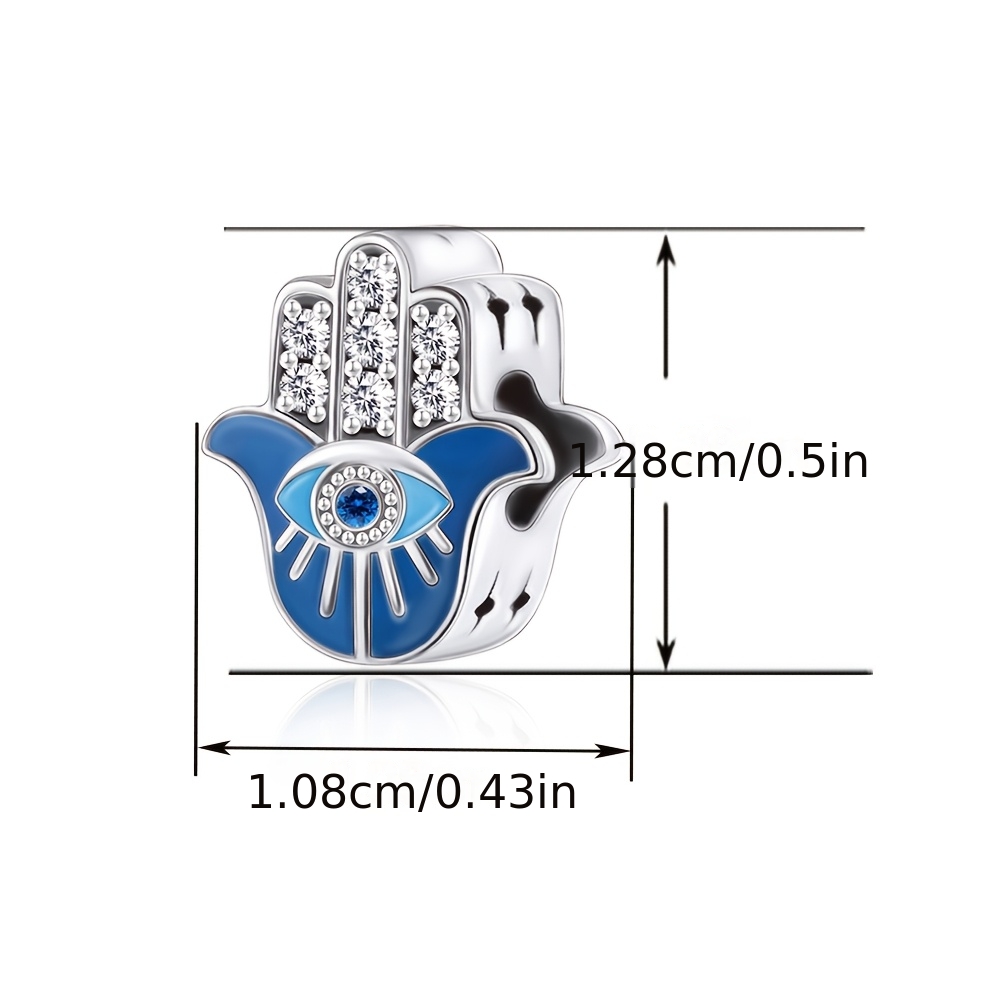 Copper Polished Blue Enamel Hamsa Hand Evil Eye Bead, DIY