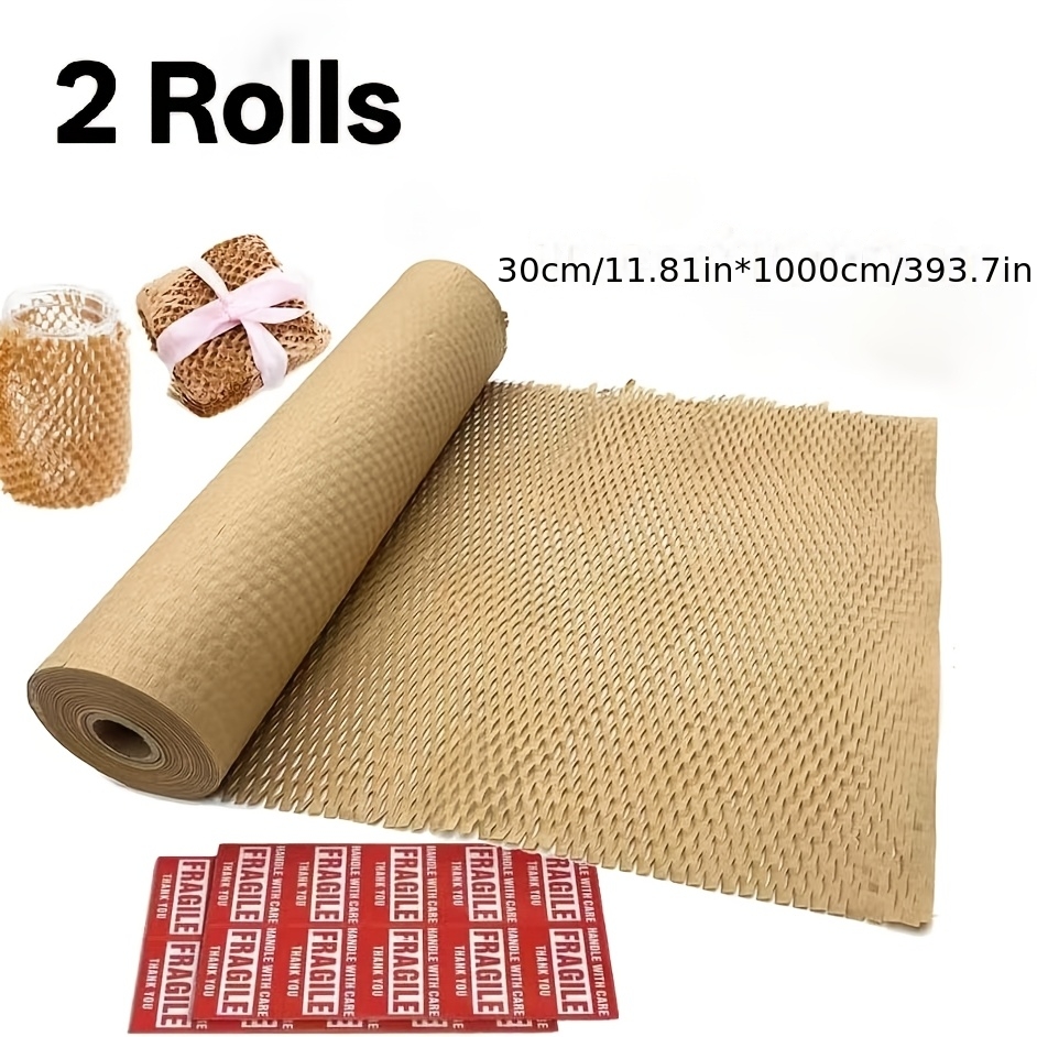 TEMU 2 Rolls High-quality Honeycomb Cushioning Wrapping Paper Rolls For Transportation, Mailing, Movement And Gift Packaging Protection, Beige