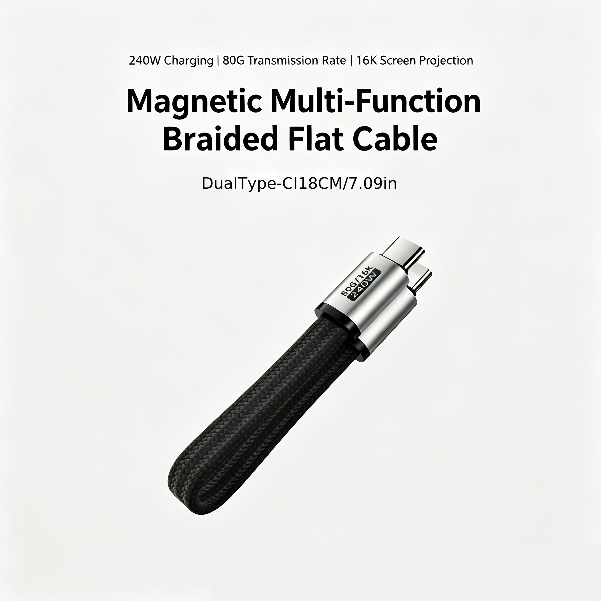 TEMU Wowssyo 240w Magnetic Usb C Cable 18cm, 80gbps High Speed, 16k Video, Short Braided Type C To C Magnetic Charging Cord