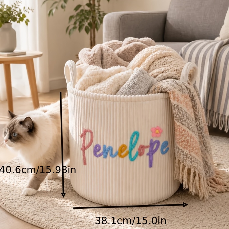 Personalized Storage Basket with Handle, Customized Name Design