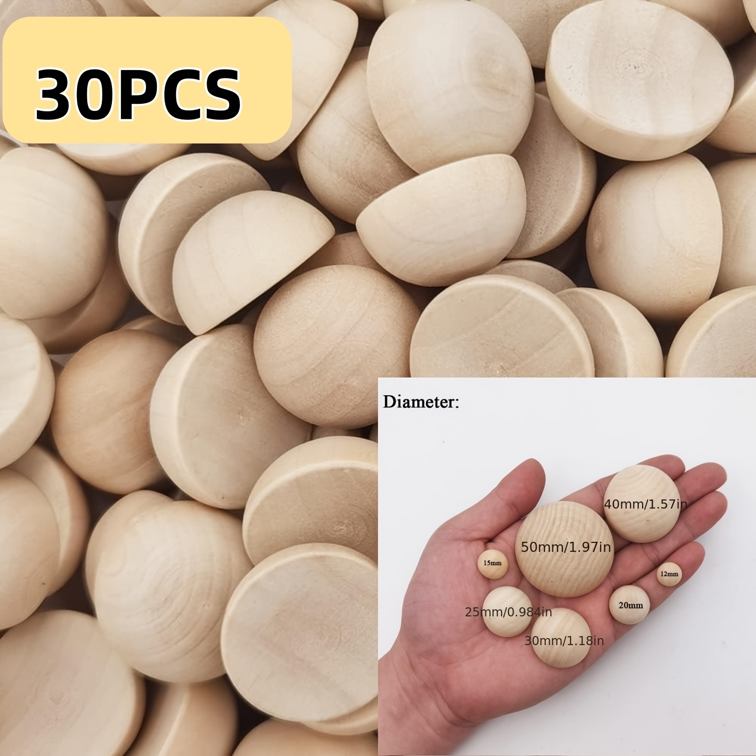 TEMU 30pcs 40mm Unfinished Wooden Beads, Suitable For Crafts, Christmas, Decorations