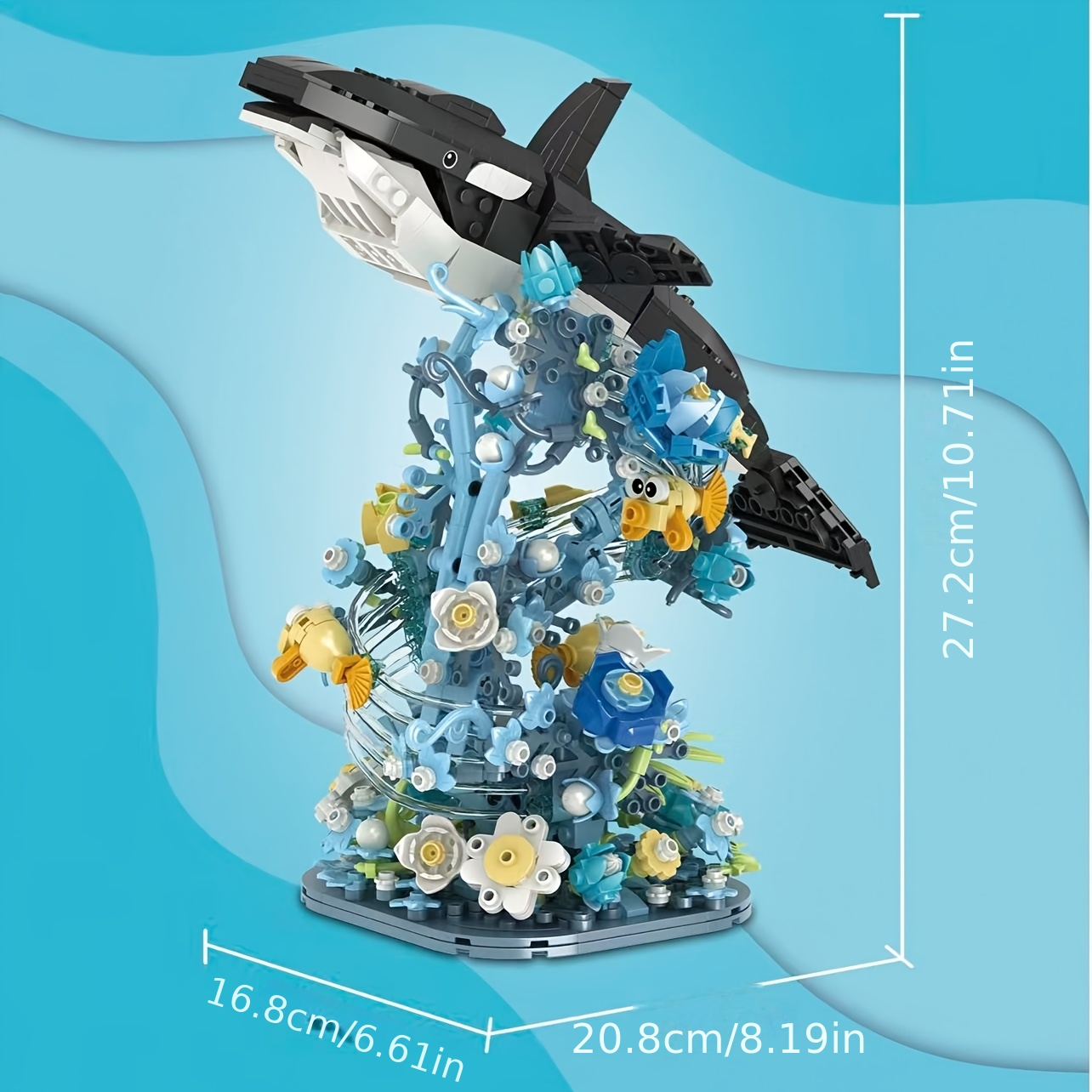 Orca Ocean Themed Building Blocks, 3D Assembly Model with Coral