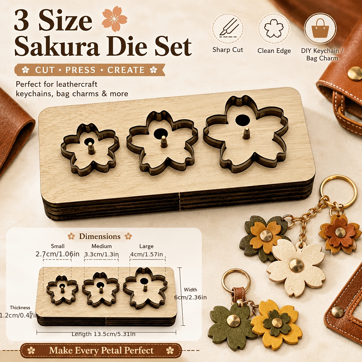 TEMU Set de 3 matrices de découpe en cuir à motif de fleur, moule de poinçonnage en acier au pour boucles d'oreilles, pendentifs faits main et
