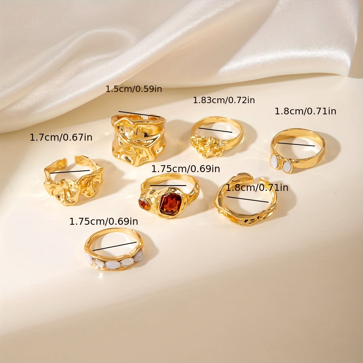 7pcs Luxurious Square Imitation Gemstone Ring Set
