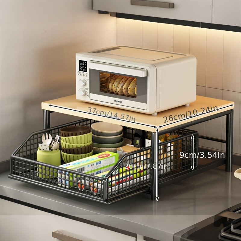 TEMU Kitchen Microwave Oven Rack With Drawer, Small Kitchen Rack, Microwave Oven Rack With Bottom Storage Basket, No Wheels, Storage Microwave Oven